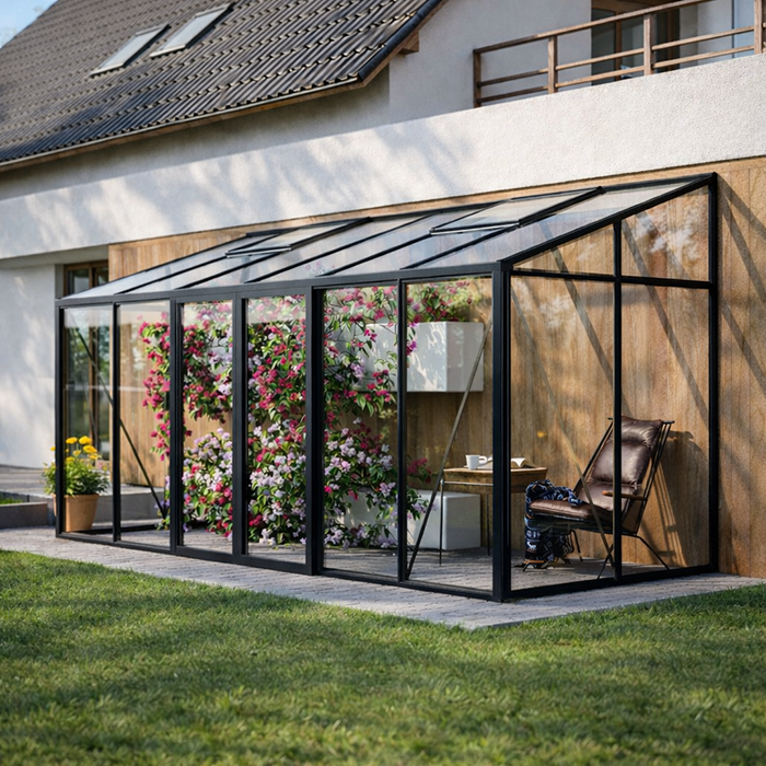 Oversikt over veggmontert drivhus i aluminium