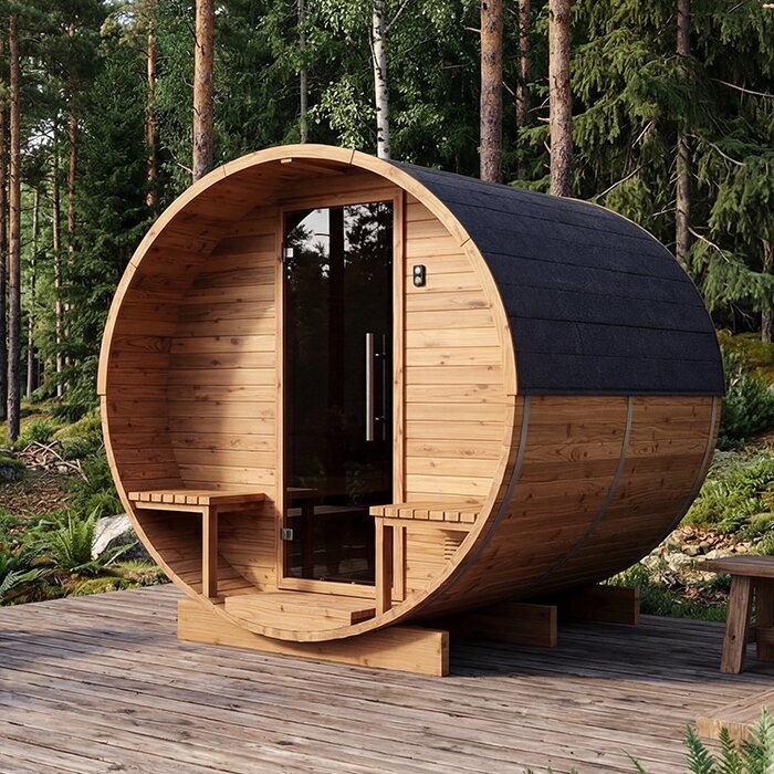 Produktfoto av tønnebastu i Thermowood, modell LCF-300.