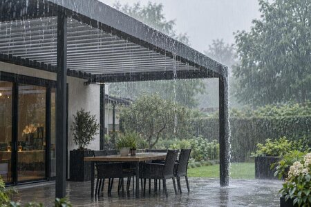 Holder en lamellpergola tett i styrtregn?