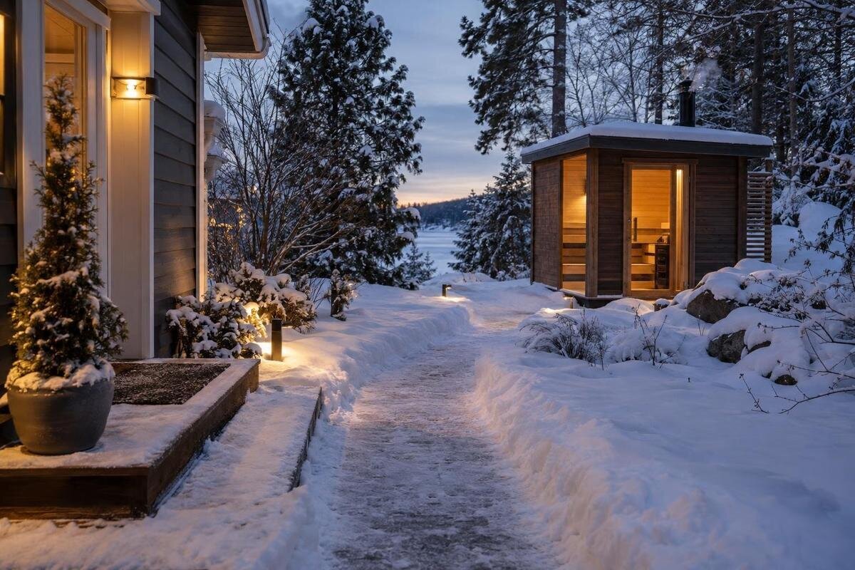 Planlegg vinterveien fra huset til badstuen