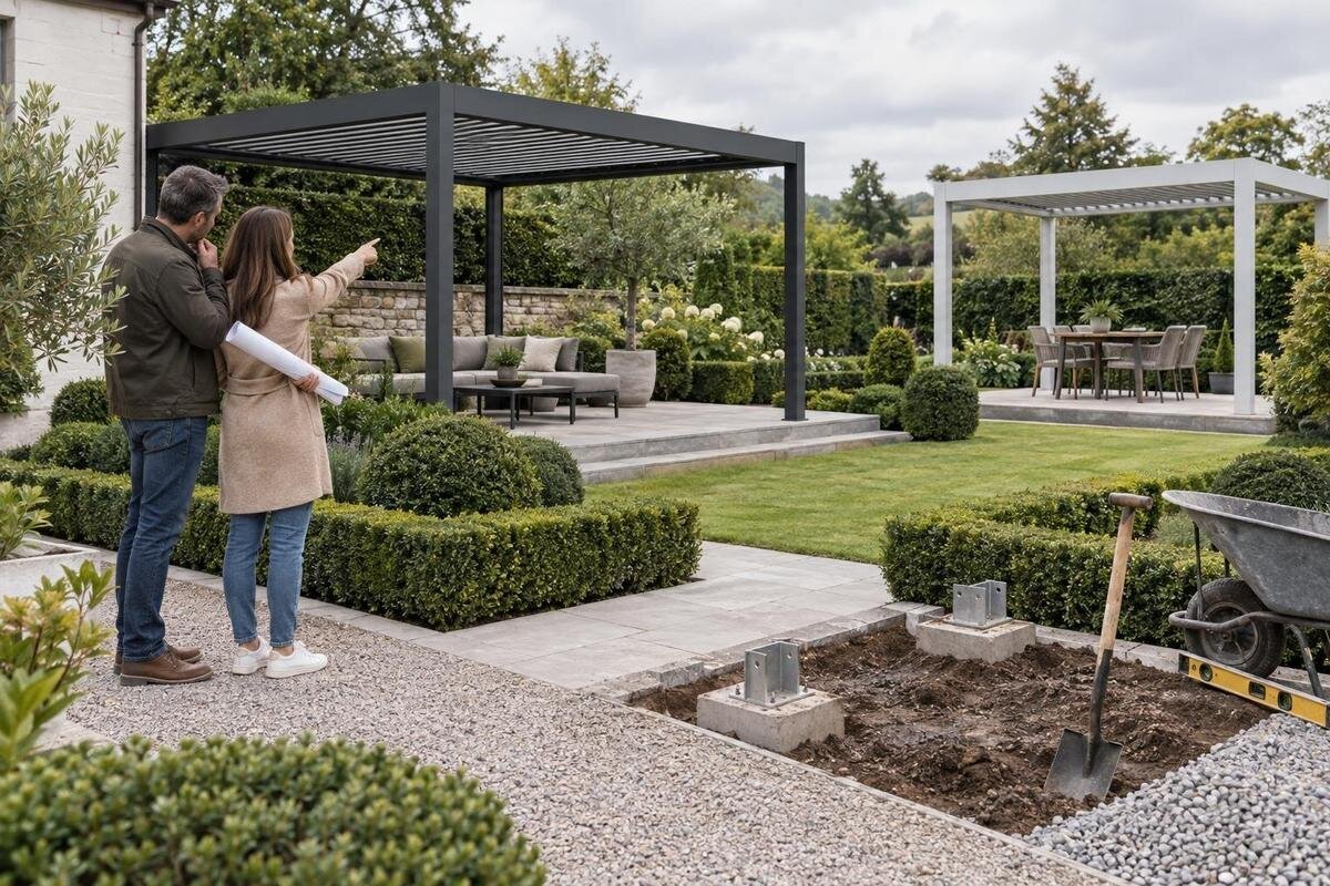 Kjøp av frittstående pergola: plassering, fundament og adkomst