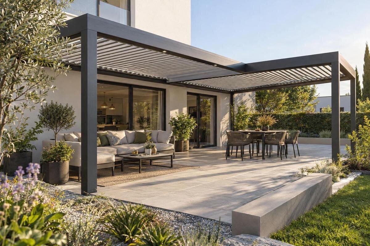 Kjøp pergola til en L-formet terrasse – slik velger du riktig