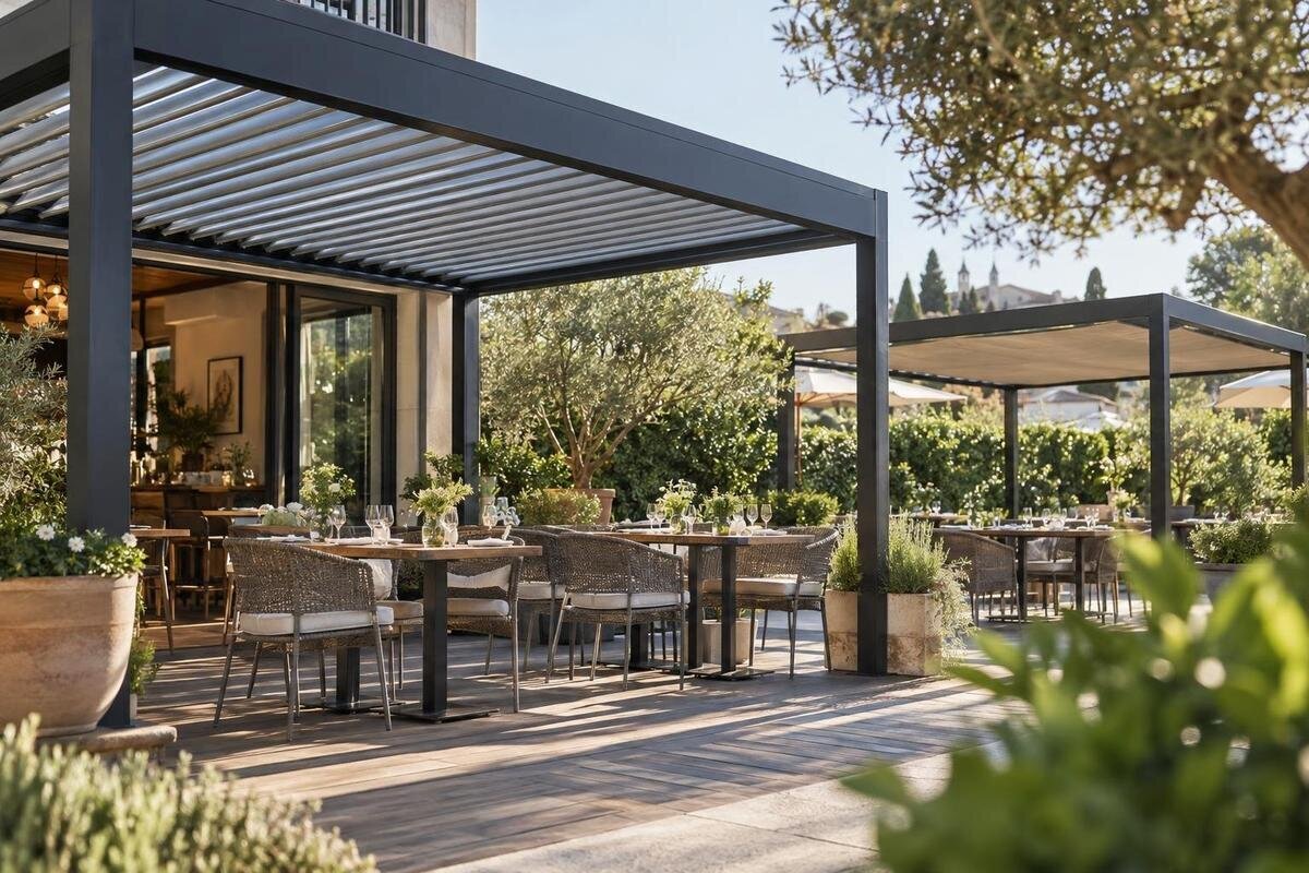 Guide til kjøp av pergola til restaurant- eller kaféterrasse