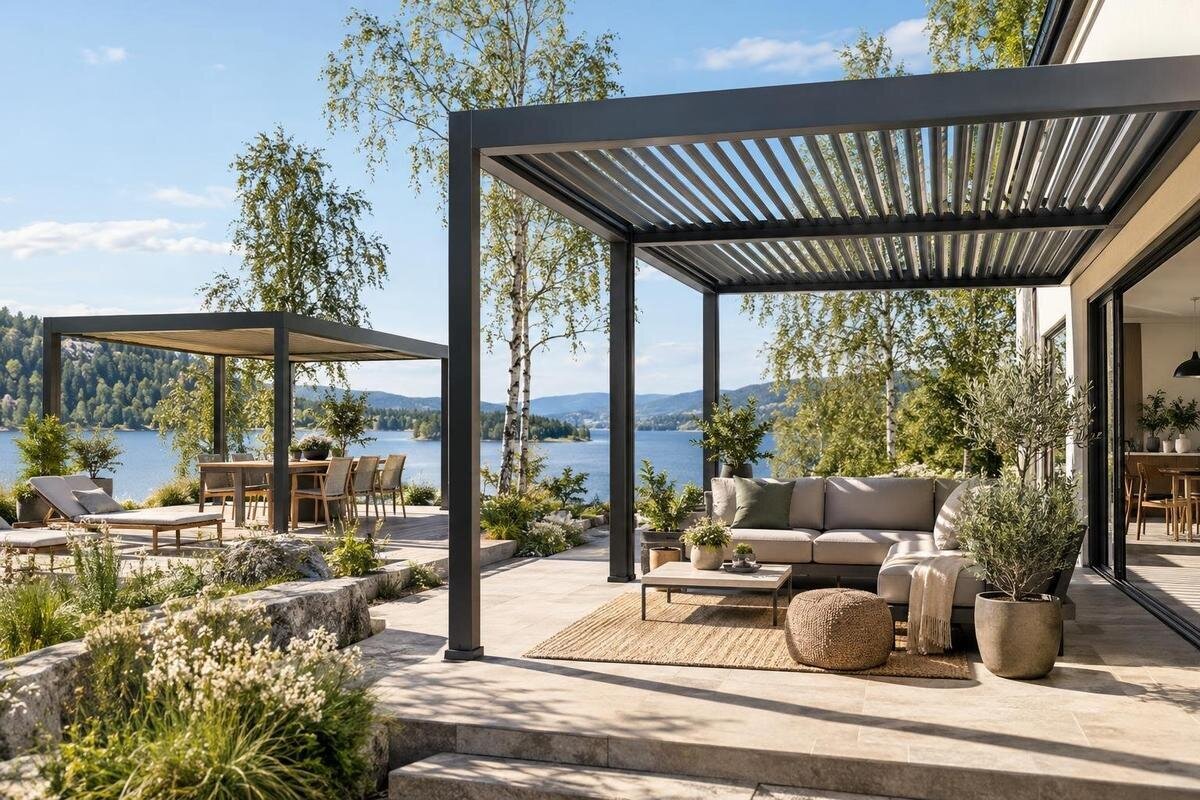 Kjøpeguide: pergola til en værutsatt, sørvendt terrasse